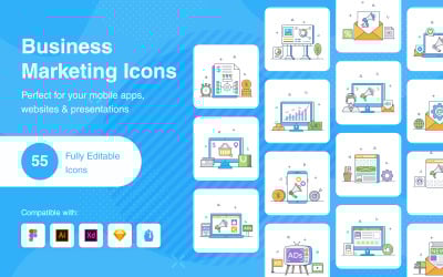 Vectores de contorno plano de marketing empresarial