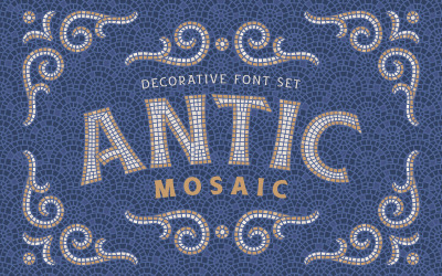 Bonus grafiklerle ayarlanmış Antik Mozaik yazı tipi