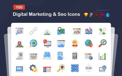 Conjunto de ícones planos de marketing digital
