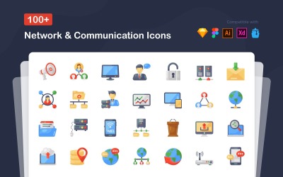 Flache Symbole für Netzwerke und Kommunikation