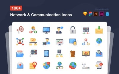 Iconos planos de red y comunicación