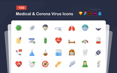 Medizinische und Corona Flat Icons Pack
