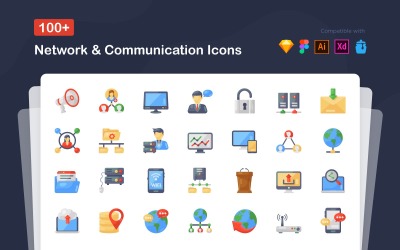 Nätverk och kommunikation platta ikoner