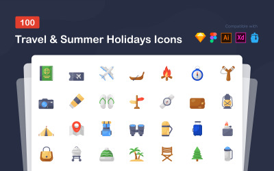 Symbole für Reisen und Sommerferien