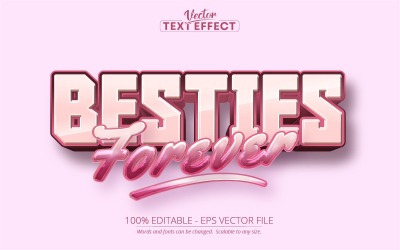 Besties Forever - redigerbar texteffekt, blå och rosa tecknad textstil, grafikillustration