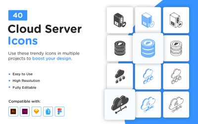 40 isometrische cloudhostingpictogrammen