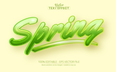 Primavera - Efeito de texto editável, estilo de texto de desenho animado verde, ilustração gráfica