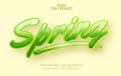 Primavera - Effetto testo modificabile, stile testo cartone animato verde, illustrazione grafica