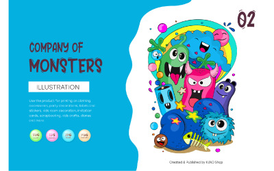 Cheerful Company of Monsters_02.  T-Shirt, PNG, SVG.