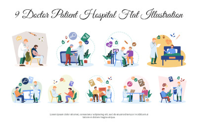 9 Doctor Paciente Hospital Ilustración plana