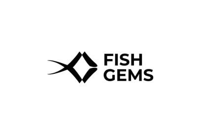 Fish Gems Logotipo Negativo Inteligente Inteligente de Diamante