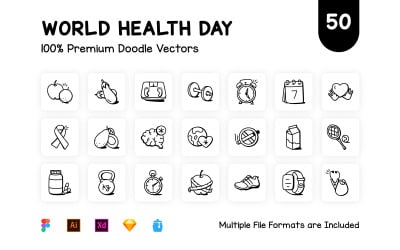 50 涂鸦世界卫生日矢量图标
