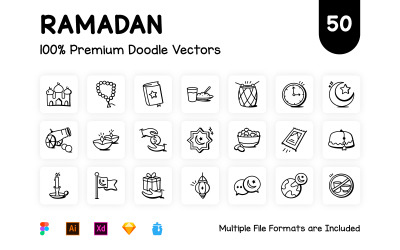 Verzameling van handgetekende Ramadan-pictogrammen