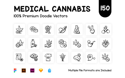 Balíček ikon lékařského konopí Doodle
