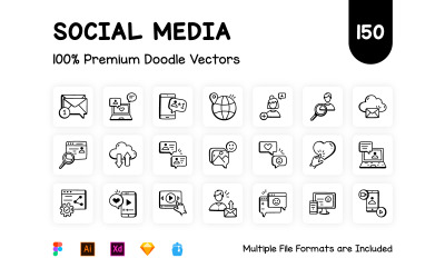 Conjunto de iconos de redes sociales dibujados a mano