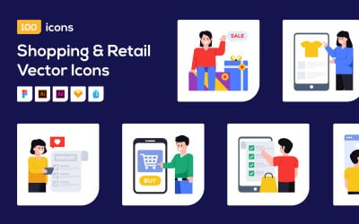 100 Shopping Character Vector Icons