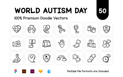 Vetores do autismo - ícones do Doodle do dia do autismo