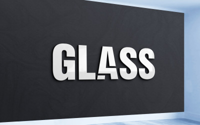 White Glass Logo Mockup på företagets vägg