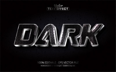 Mörk - redigerbar texteffekt, svart metall och silver textstil, grafikillustration