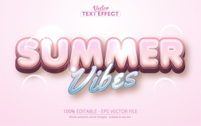 Sommarvibbar - redigerbar texteffekt, blå och rosa tecknad textstil, grafikillustration