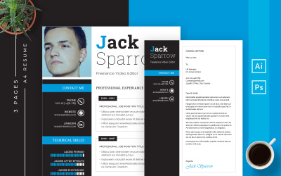 GRATIS professionele video-editor A4 CV-sjabloon PSD &amp;amp; AI