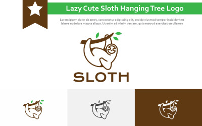 Lazy Cute Sloth Hanging Tree Branch Nature Logo