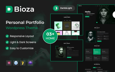 Bioza Personal Portfolio målsida WordPress-tema