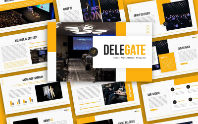 Mehrzweck-Präsentations-PowerPoint-Vorlage für eine Veranstaltung delegieren
