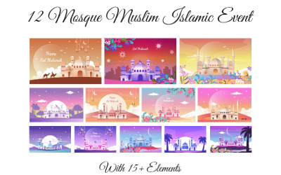 12 Mosque Muslim Islamic Event med 15+ element