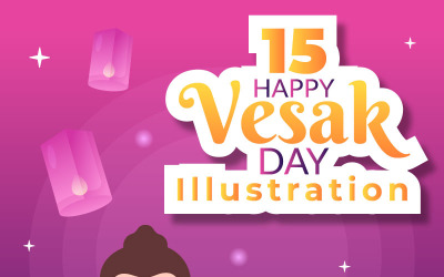 15 Vesak Day Firande Tecknad Illustration