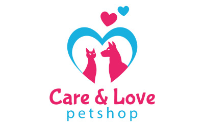 Modello di logo del negozio di animali di cura e amore