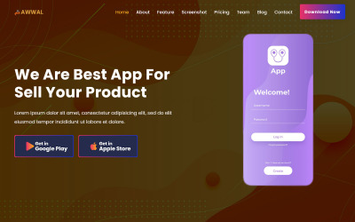 Awwal – Az alkalmazás céloldalának sablonja