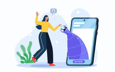 Gratis online winkelen vectorillustratieconcept, meisjes die kleding kopen van online markt