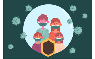 Family Protected from the Virus Illustration