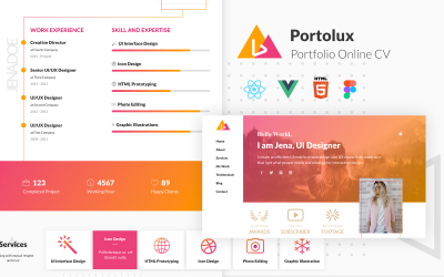 Portolux - React Vue HTML und Figma Portfolio Online-Lebenslaufvorlage