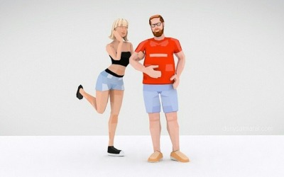 Lowpoly Style Downtown Pareja Personajes 3D Modelo 3D