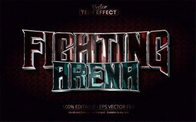 Fighting Arena: efecto de texto editable, estilo de texto de metal y plata, ilustración gráfica