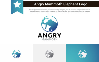 Plantilla de logotipo de círculo de elefante antiguo grande de mamut enojado