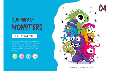 Vrolijk gezelschap van Monsters_04. T-shirt, PNG, SVG.