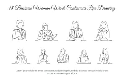 18 affärskvinna arbetar kontinuerlig linjeteckning