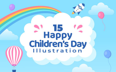 13 glada barnens dag firande Illustration