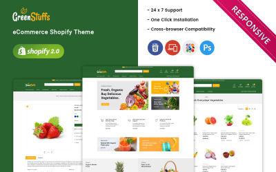 Greenstuffs - 蔬菜、有机和杂货超市响应式 Shopify 主题
