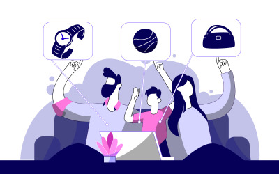 Gratis Familie Online Winkelen Illustratie Concept Vector