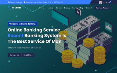 Mumin – Banki és online pénzbefektetési céloldal sablon