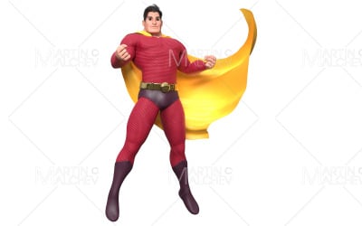 Superhero Flying Looking Down 3D Render