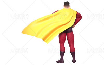 Superhjälte stående lång rygg 3D-rendering
