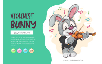 Cartoon Bunny Violinist. T-Shirt, PNG, SVG.