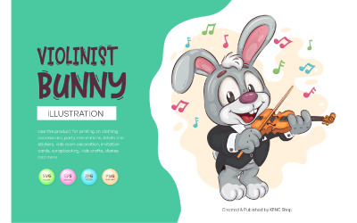 Violinista de conejito de dibujos animados. Camiseta, PNG, SVG.