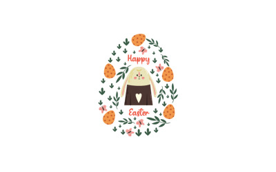 Happy Easter Greeting with Rabbit Illustration