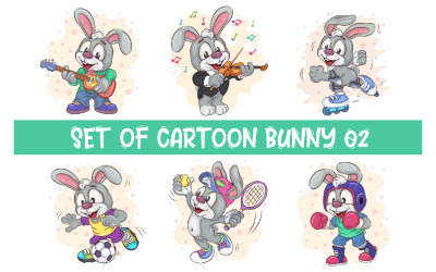 Ensemble de lapin de dessin animé Image_02. T-shirt.